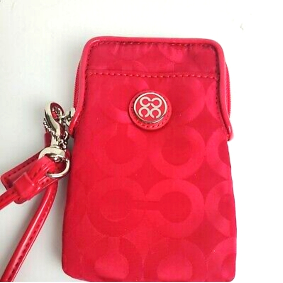 Coach Handbags - Vintage,Authentic- Coach mini Wristlet, Bright Red, room for lipstick & cards ♥️